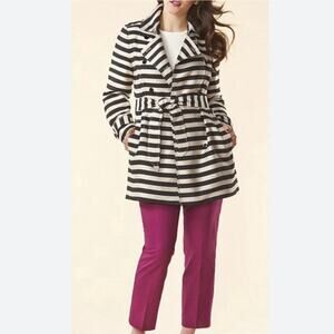 Banana Republic Striped Double Breasted Trench Coat Black & White Jacket M NWOT